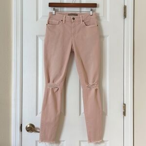 Joe's Jeans Classic Mid Rise Distressed Ankle Cropped Skinny Jeans Blush Pink 26